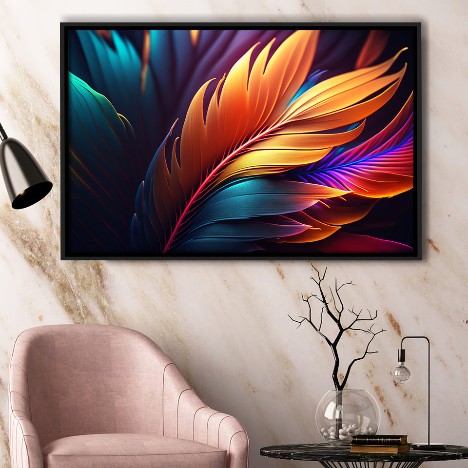 Feathers Colorful Wall Art Framed Canvas Prints Wall Art Home Decor - Painting Canvas, Black Frame, Framed Picture