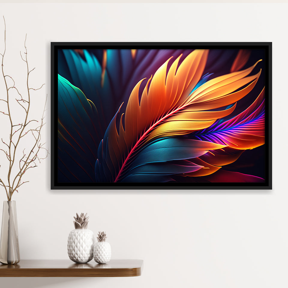 Feathers Colorful Wall Art Framed Canvas Prints Wall Art Home Decor - Painting Canvas, Black Frame, Framed Picture