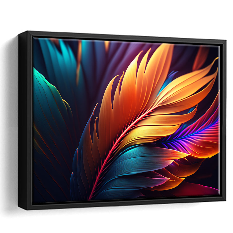 Feathers Colorful Wall Art Framed Canvas Prints Wall Art Home Decor - Painting Canvas, Black Frame, Framed Picture