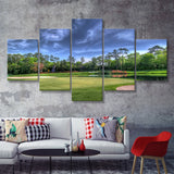 Field Golf Course Trees Landscape 5 Pieces Canvas Prints Wall Art - Painting Canvas, Multi Panel