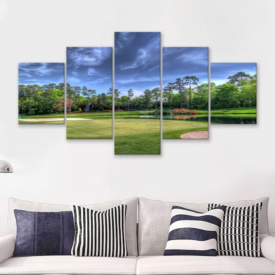 Field Golf Course Trees Landscape 5 Pieces Canvas Prints Wall Art - Painting Canvas, Multi Panel