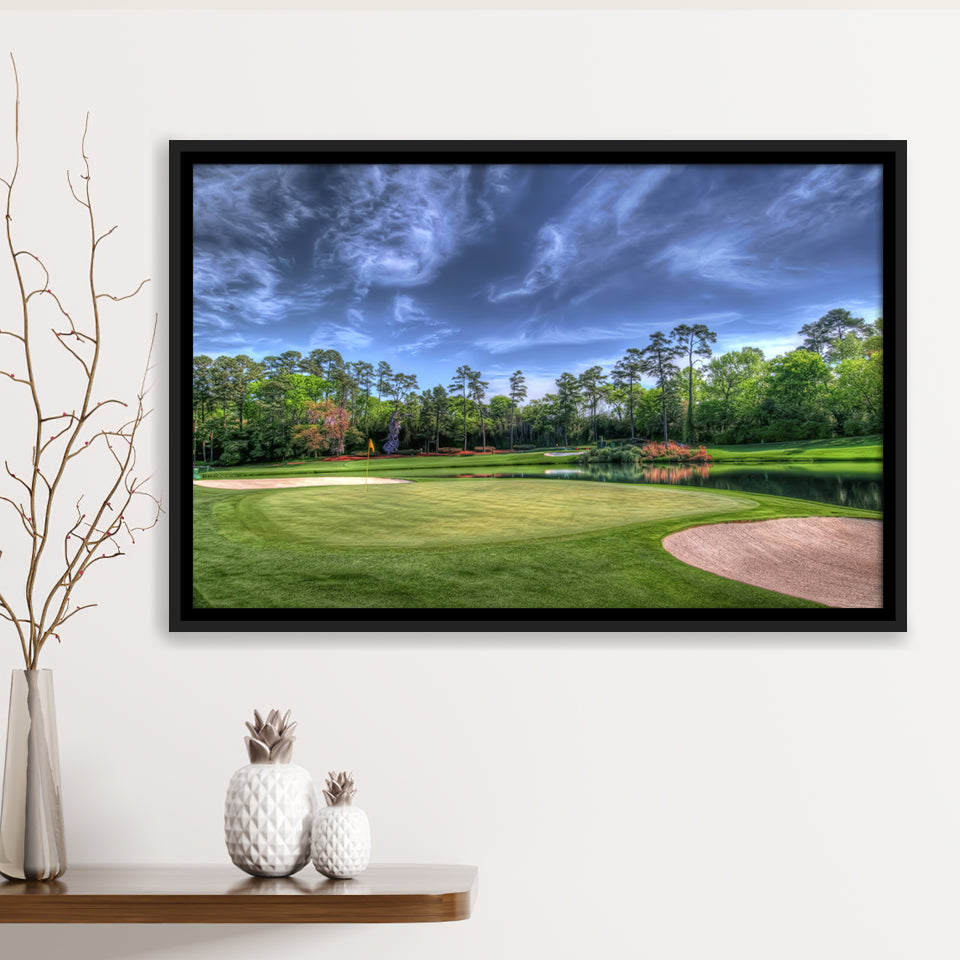 Field Golf Course Trees Landscape Framed Canvas Prints Wall Art - Painting Canvas, Floating Frame, Wall Decor