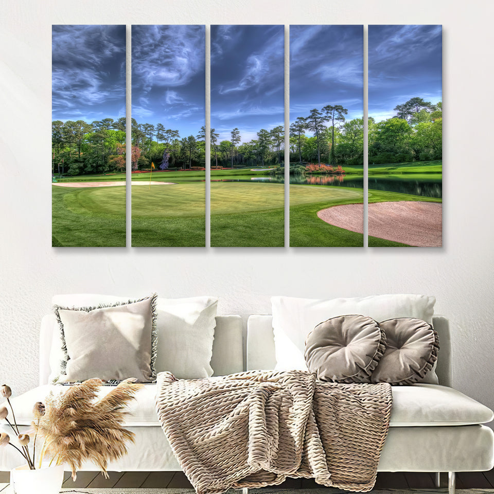 Field Golf Course Trees Landscape 5 Pieces B Canvas Prints Wall Art - Painting Canvas, Multi Panel
