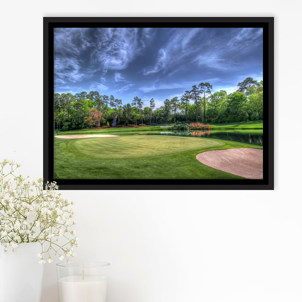 Field Golf Course Trees Landscape Framed Canvas Prints Wall Art - Painting Canvas, Floating Frame, Wall Decor