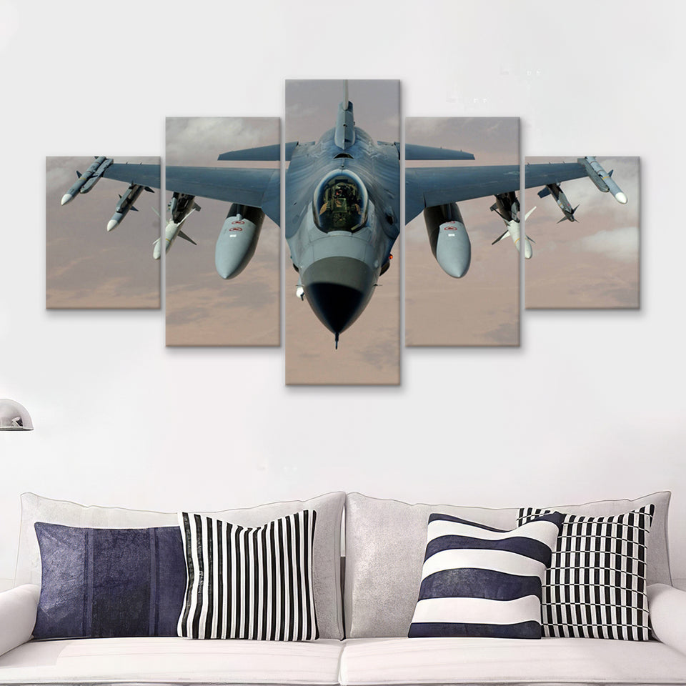 Fighter Jet Fighter Aircraft F 16 Falcon Aircraft 5 Piece Canvas Prints Wall Art Decor - Painting Canvas, Multi Panels