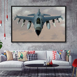 Fighter Jet Fighter Aircraft F 16 Falcon Aircraft Framed Canvas Prints Wall Art Decor - Painting Canvas, Black Framed Picture