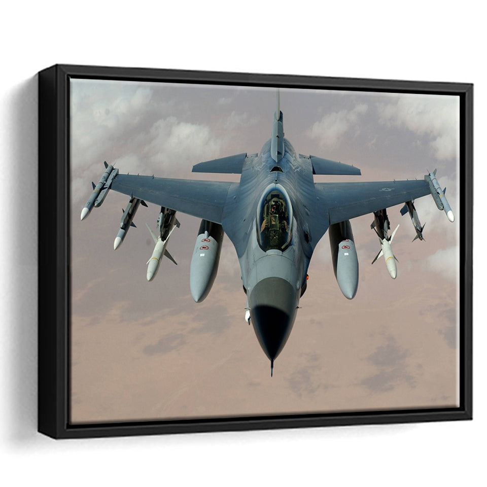 Fighter Jet Fighter Aircraft F 16 Falcon Aircraft Framed Canvas Prints Wall Art Decor - Painting Canvas, Black Framed Picture