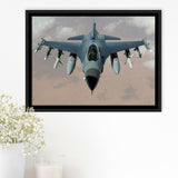 Fighter Jet Fighter Aircraft F 16 Falcon Aircraft Framed Canvas Prints Wall Art Decor - Painting Canvas, Black Framed Picture
