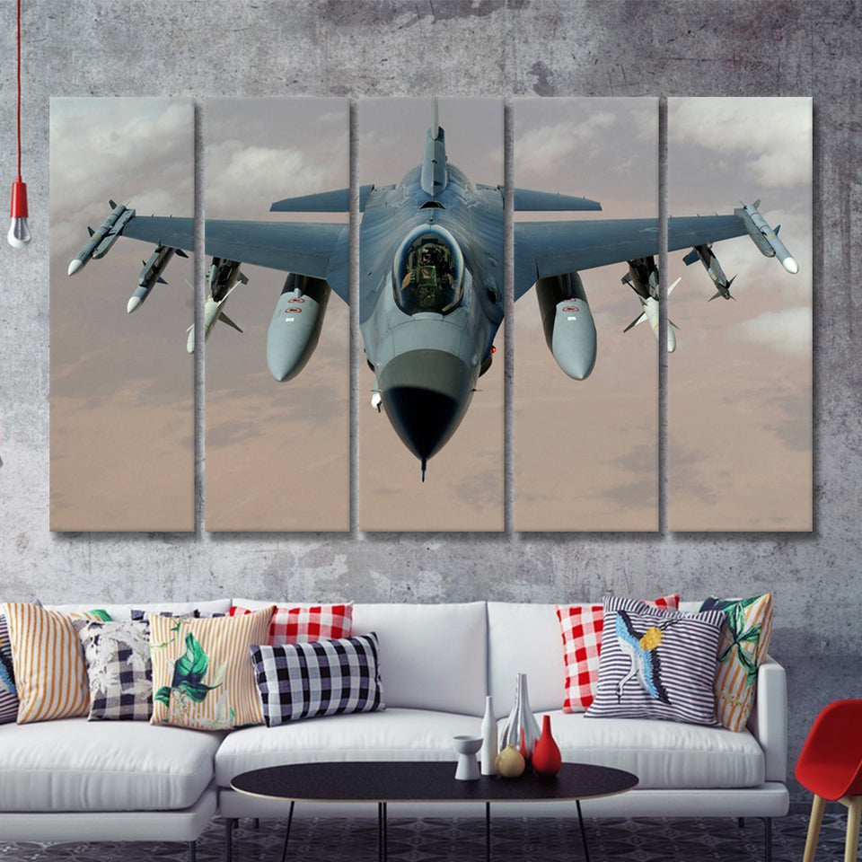 Fighter Jet Fighter Aircraft F 16 Falcon Aircraft 5 Piece B Canvas Prints Wall Art Decor - Painting Canvas, Multi Panels