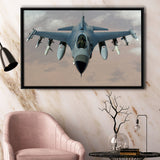 Fighter Jet Fighter Aircraft F 16 Falcon Aircraft Framed Canvas Prints Wall Art Decor - Painting Canvas, Black Framed Picture