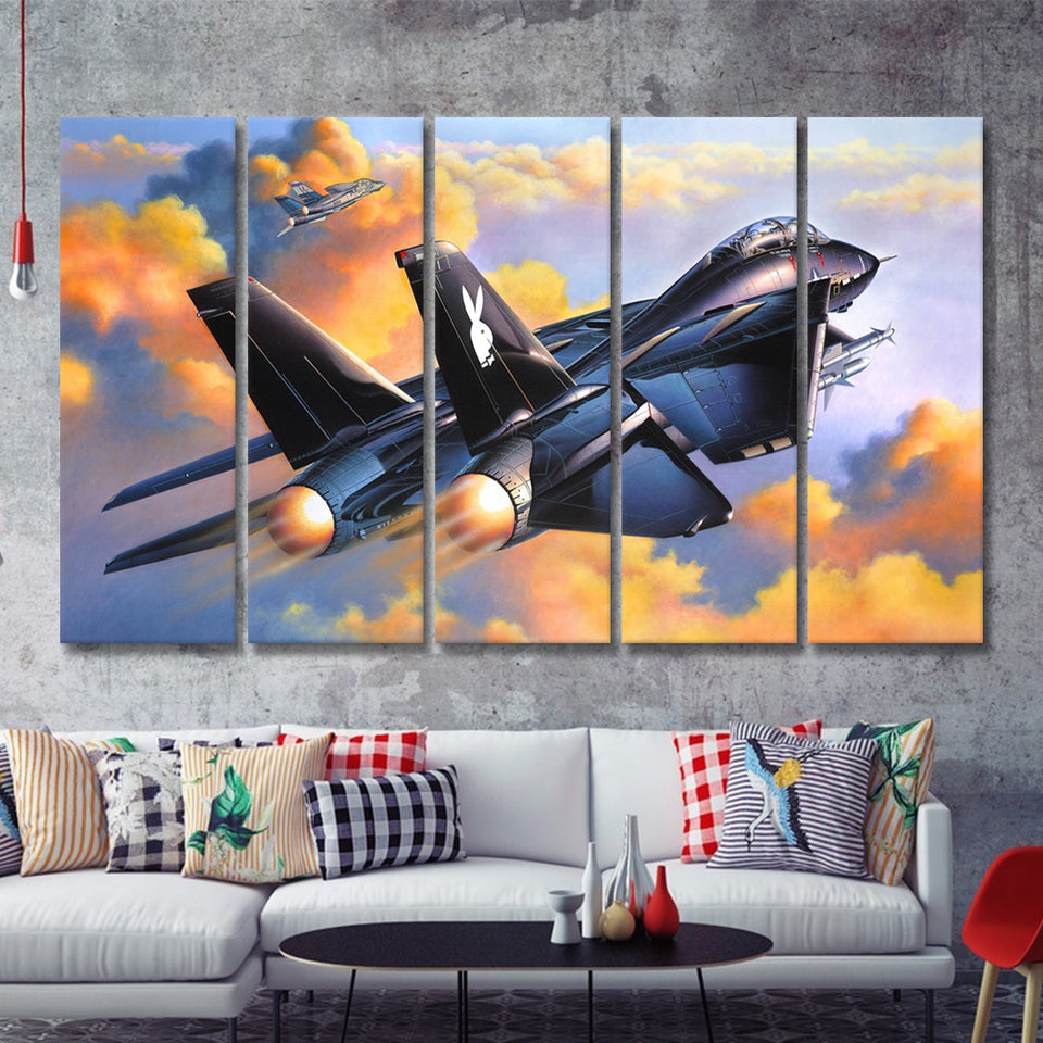 Fighter Jet Play Boy War Airplane 5 Piece B Canvas Prints Wall Art Decor - Painting Canvas, Multi Panels