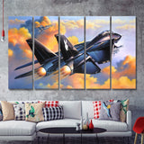 Fighter Jet Play Boy War Airplane 5 Piece B Canvas Prints Wall Art Decor - Painting Canvas, Multi Panels