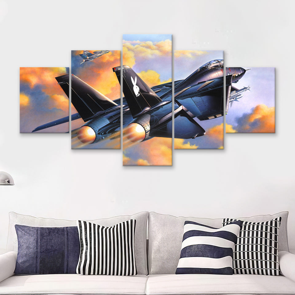 Fighter Jet Play Boy War Airplane 5 Piece Canvas Prints Wall Art Decor - Painting Canvas, Multi Panels
