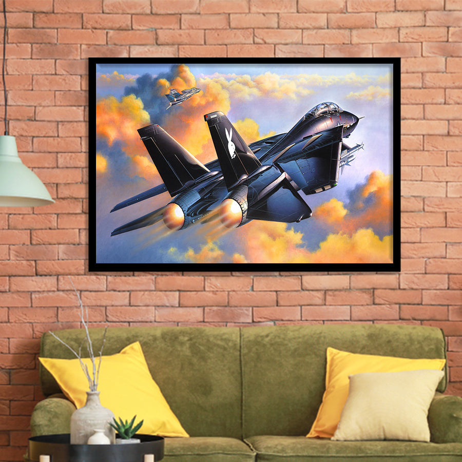 Fighter Jet Play Boy War Airplane Framed Art Prints Wall Decor - Painting Art, Framed Picture, Ready to Hang