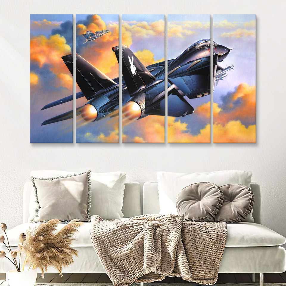 Fighter Jet Play Boy War Airplane 5 Piece B Canvas Prints Wall Art Decor - Painting Canvas, Multi Panels