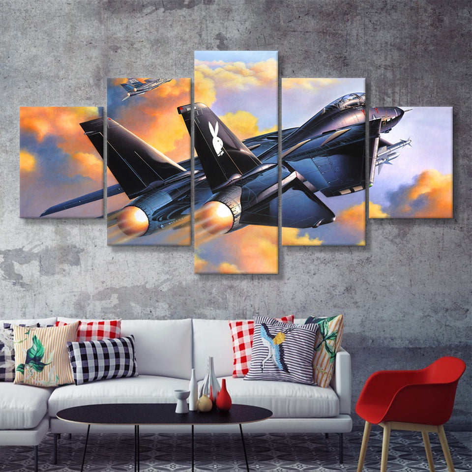 Fighter Jet Play Boy War Airplane 5 Piece Canvas Prints Wall Art Decor - Painting Canvas, Multi Panels