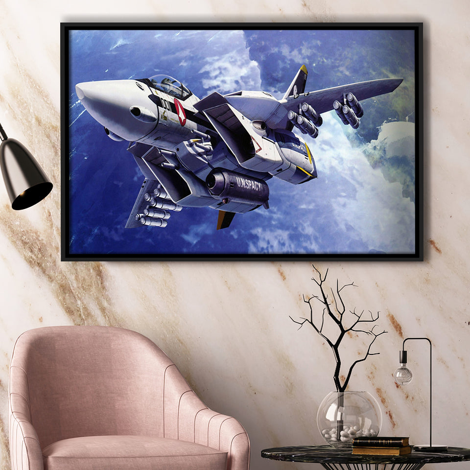 Fighter Aircraft Anime Military Aircraft Framed Canvas Prints Wall Art Decor - Painting Canvas, Black Framed Picture