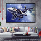 Fighter Aircraft Anime Military Aircraft Framed Canvas Prints Wall Art Decor - Painting Canvas, Black Framed Picture
