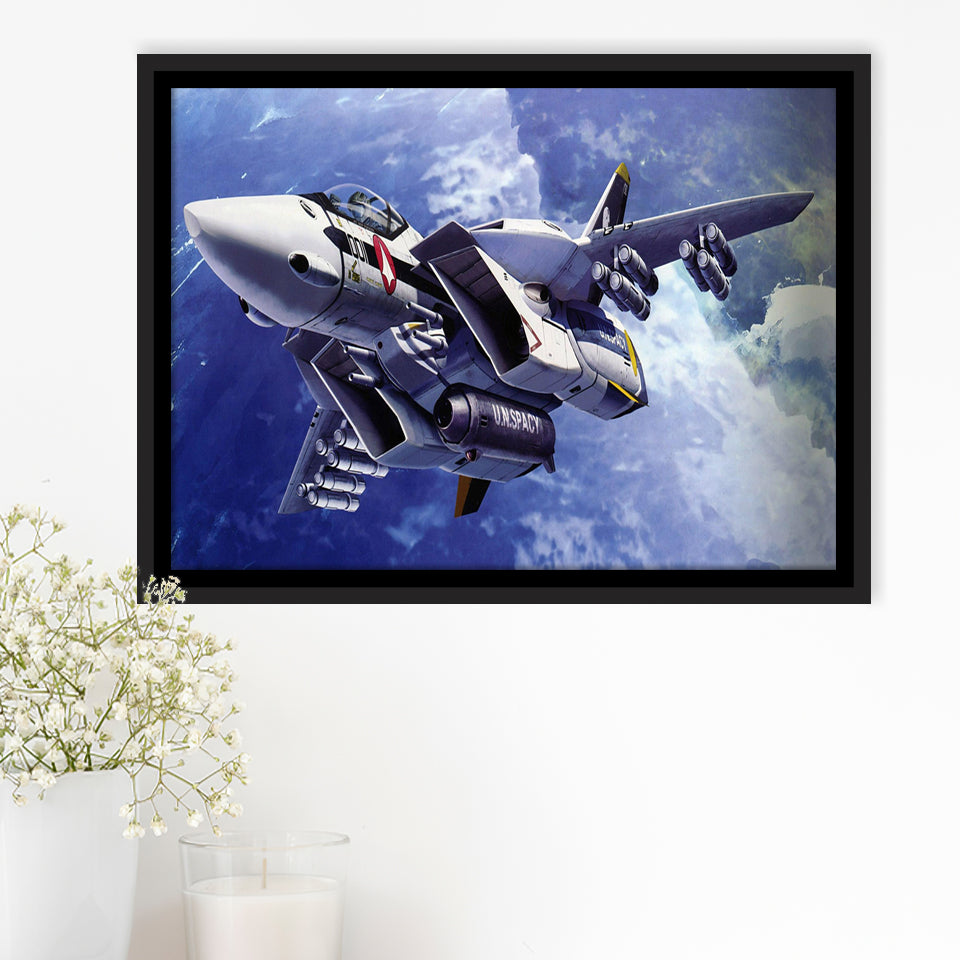 Fighter Aircraft Anime Military Aircraft Framed Canvas Prints Wall Art Decor - Painting Canvas, Black Framed Picture