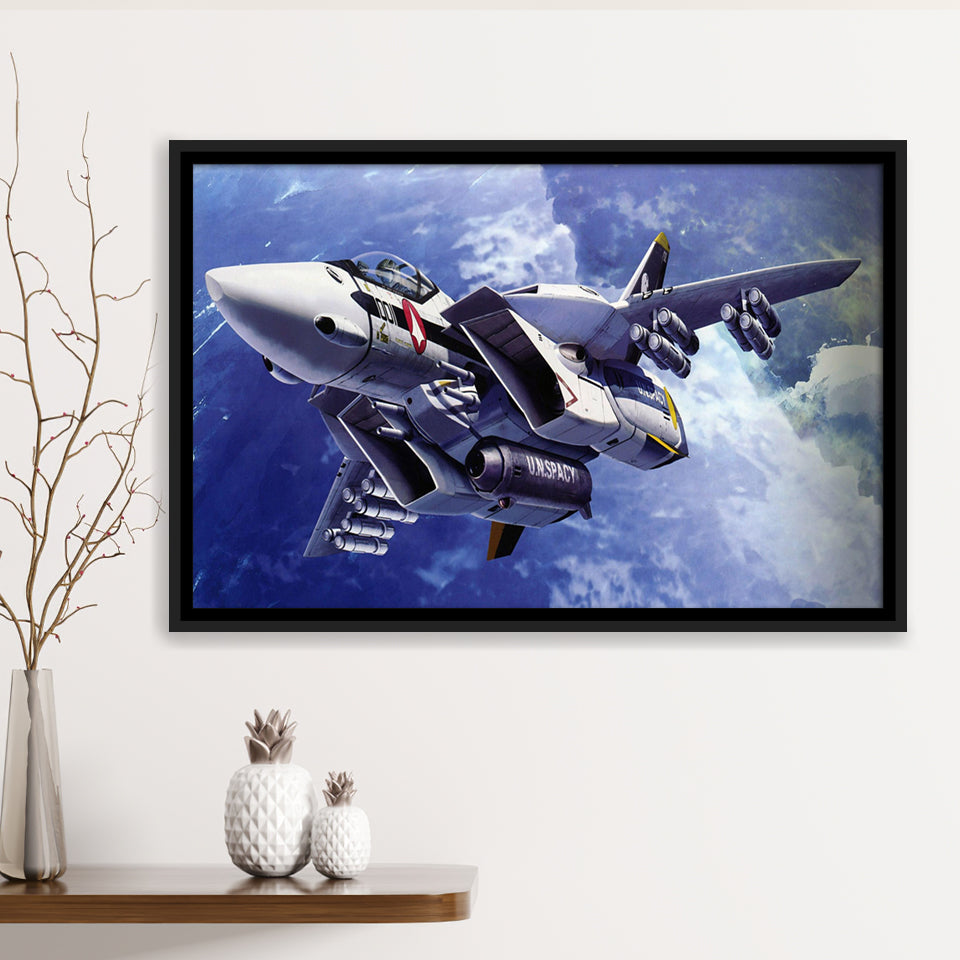 Fighter Aircraft Anime Military Aircraft Framed Canvas Prints Wall Art Decor - Painting Canvas, Black Framed Picture