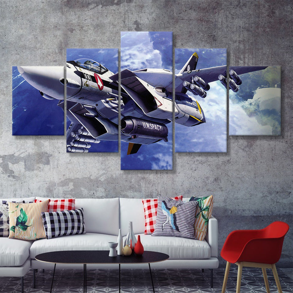 Fighter Aircraft Anime Military Aircraft 5 Piece Canvas Prints Wall Art Decor - Painting Canvas, Multi Panels