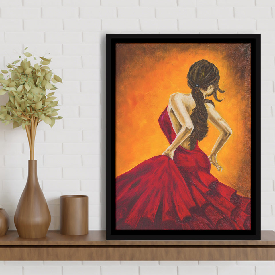 Flamenco Dancing Girl Professional Dancer Framed Canvas Prints Wall Art Home Decor, Floating Frame