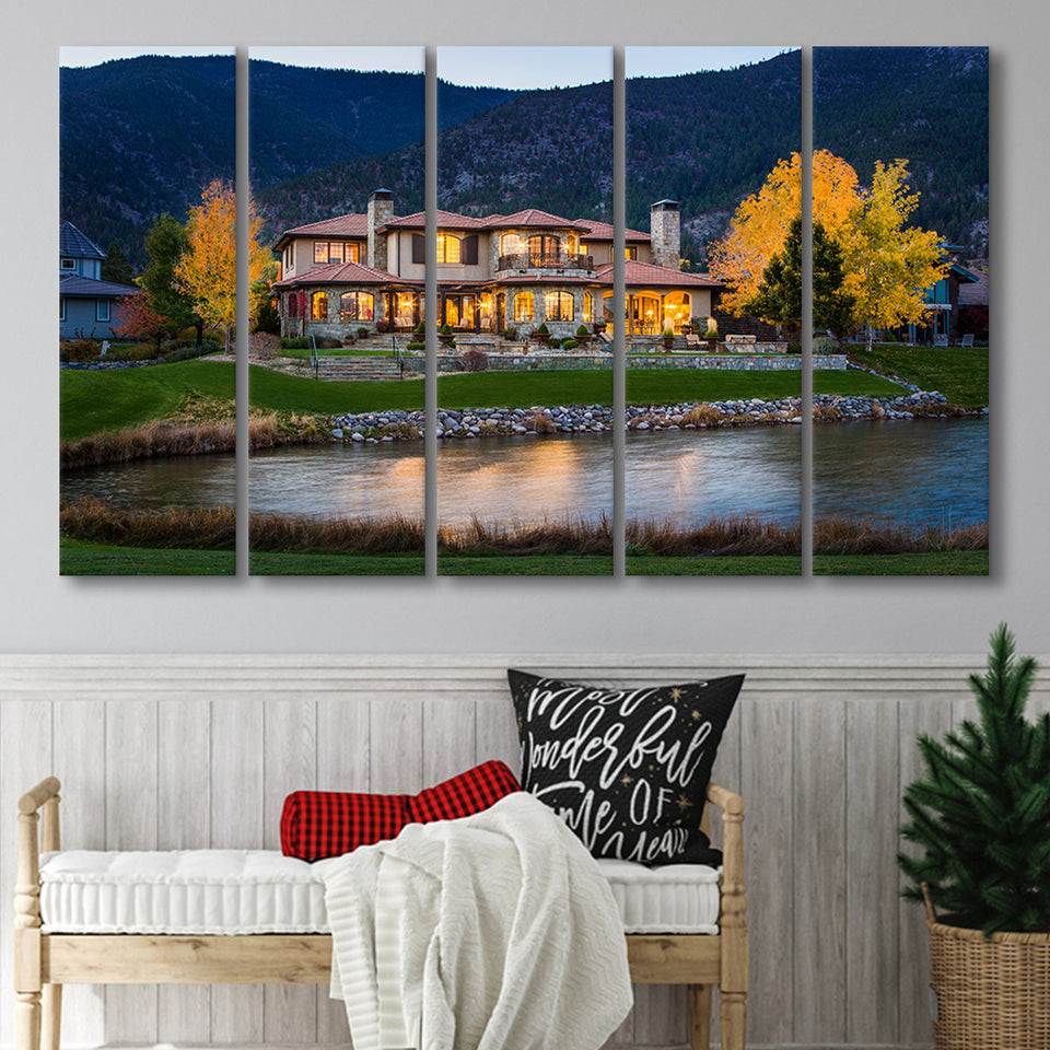 Genoa Lakes Ranch Golf Course Light Night, 5 Panels Extra Large Canvas Prints Wall Art Decor