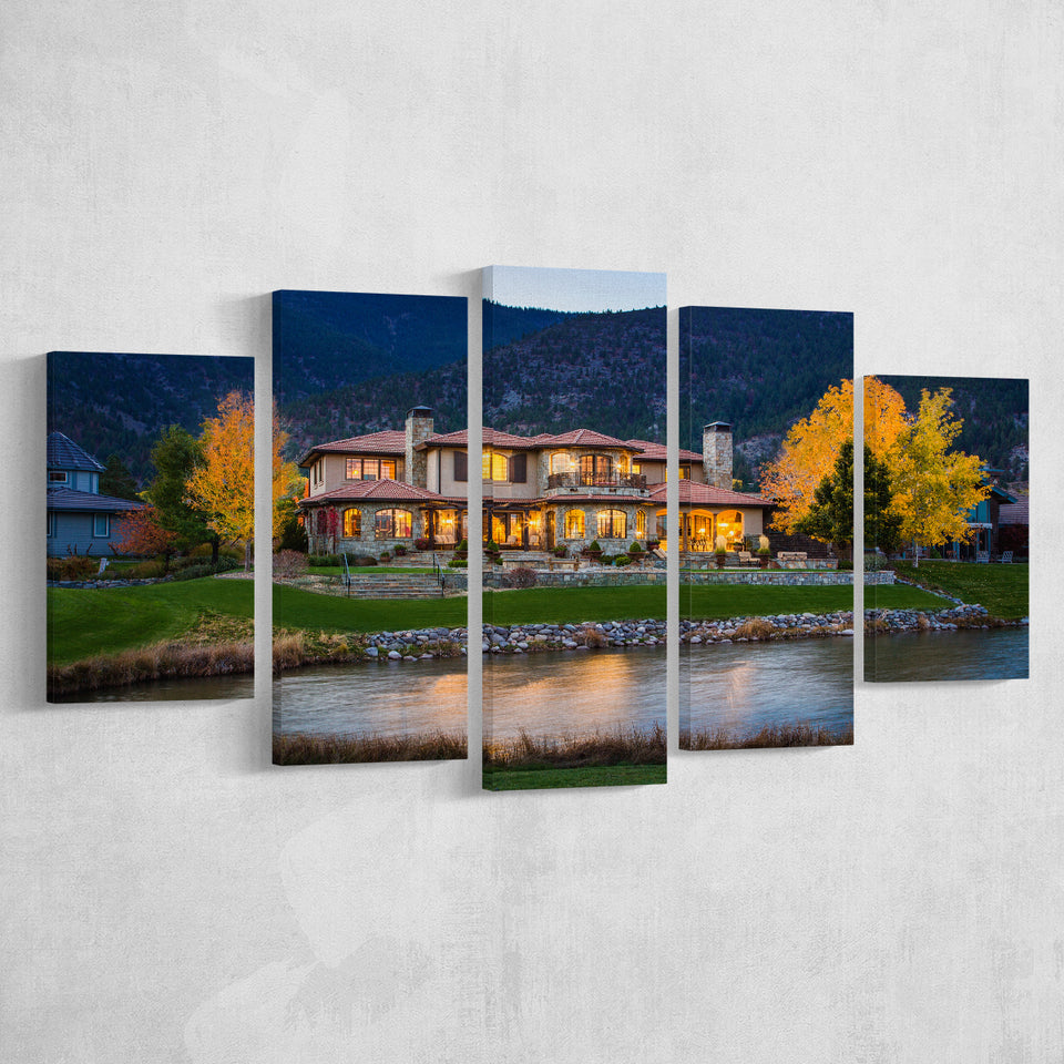 Genoa Lakes Ranch Golf Course Light Night, Golf Art Print, 5 Panels Canvas Prints Wall Art Decor