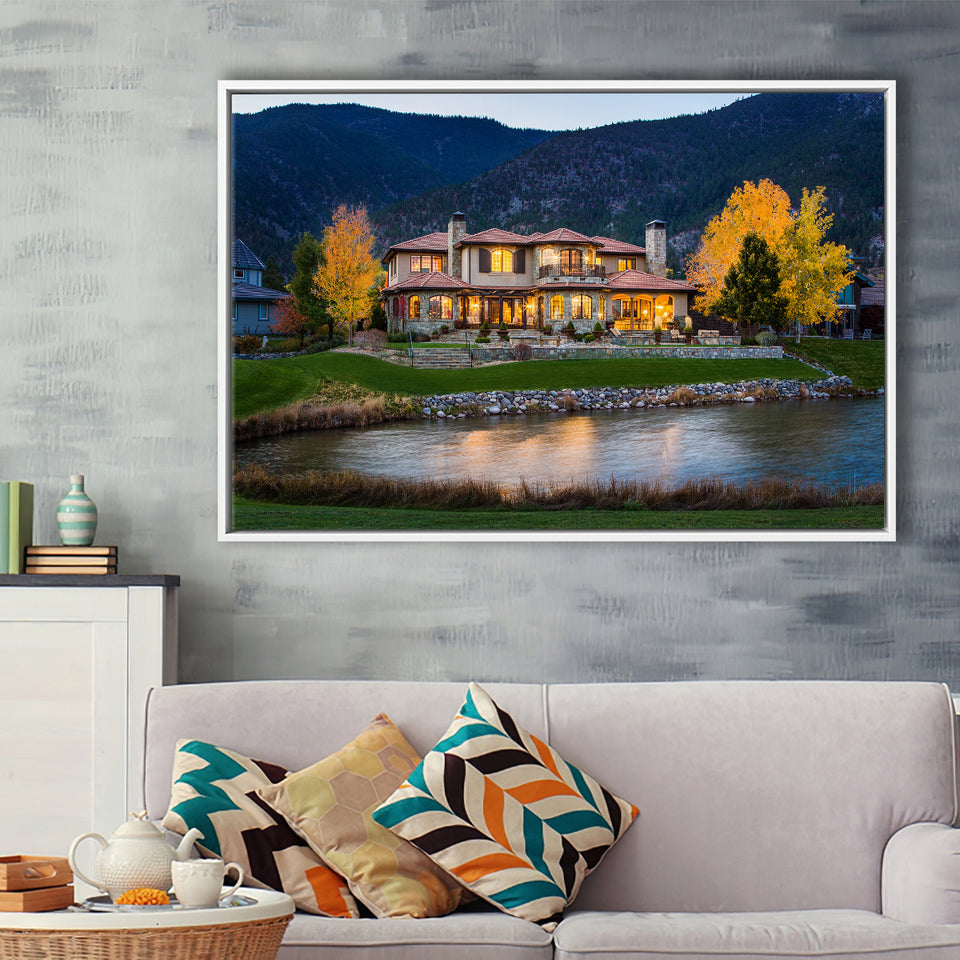 Genoa Lakes Ranch Golf Course Light Night, Golf Art Print, Framed Canvas Prints Wall Art Decor, Floating Frame