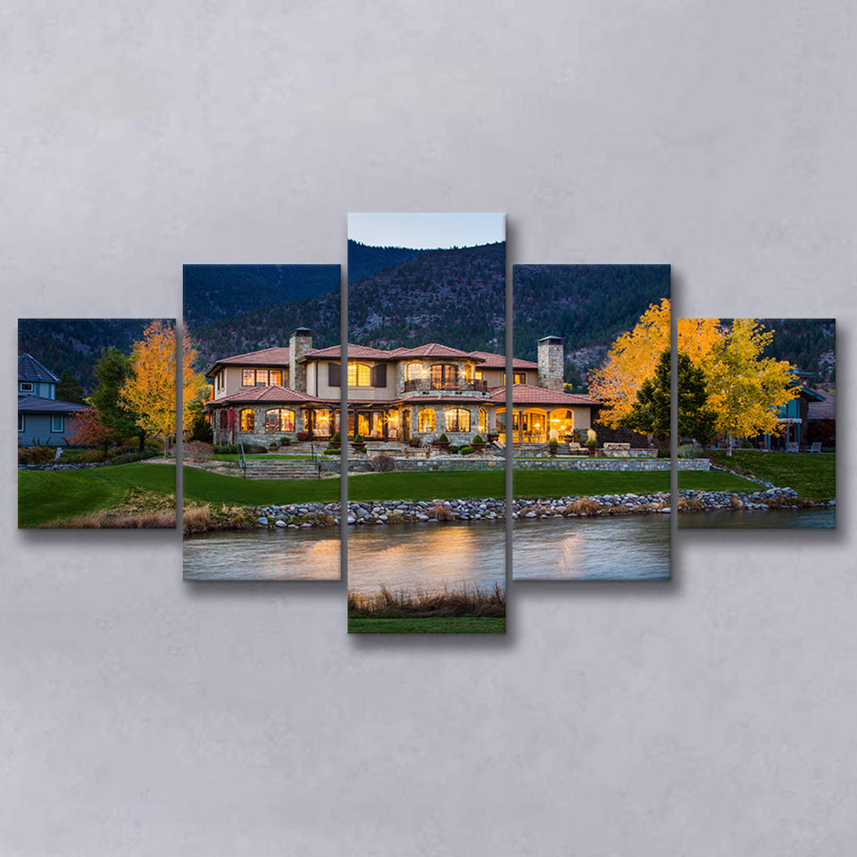 Genoa Lakes Ranch Golf Course Light Night, Golf Art Print, 5 Panels Canvas Prints Wall Art Decor