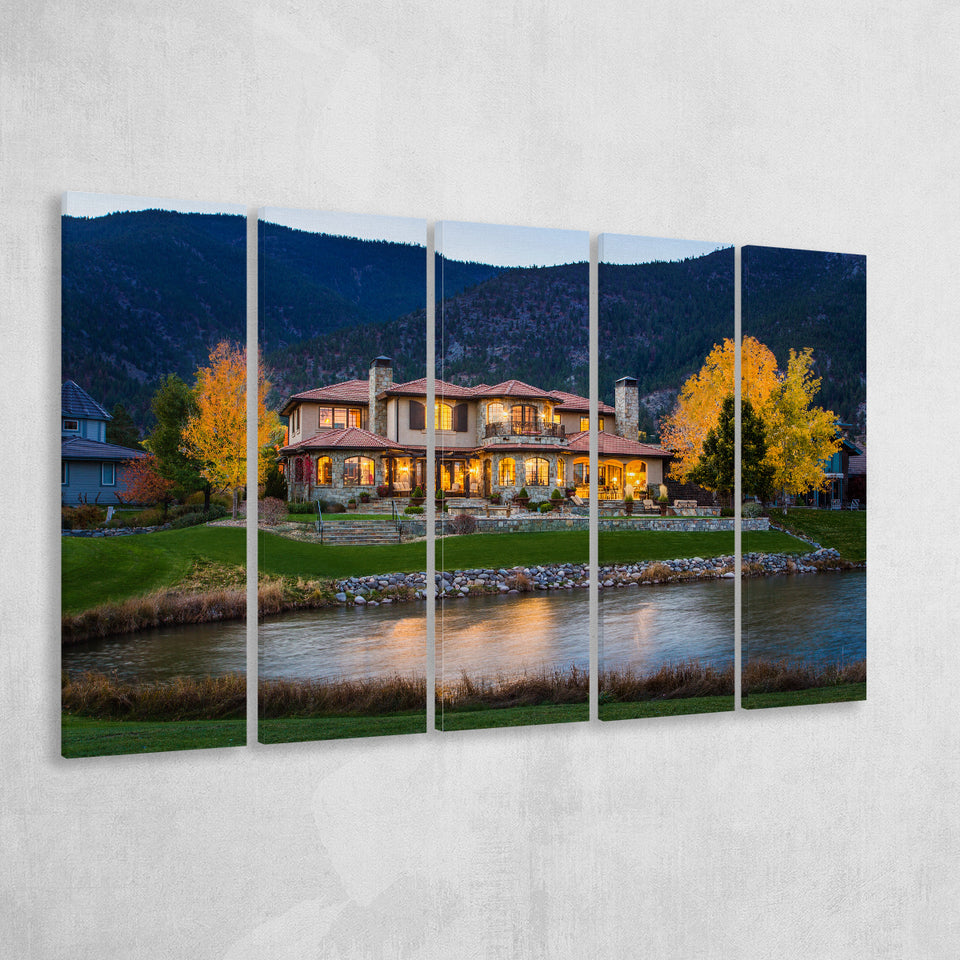 Genoa Lakes Ranch Golf Course Light Night, 5 Panels Extra Large Canvas Prints Wall Art Decor