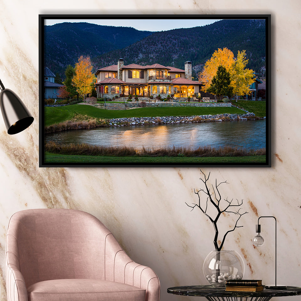 Genoa Lakes Ranch Golf Course Light Night, Golf Art Print, Framed Canvas Prints Wall Art Decor, Floating Frame