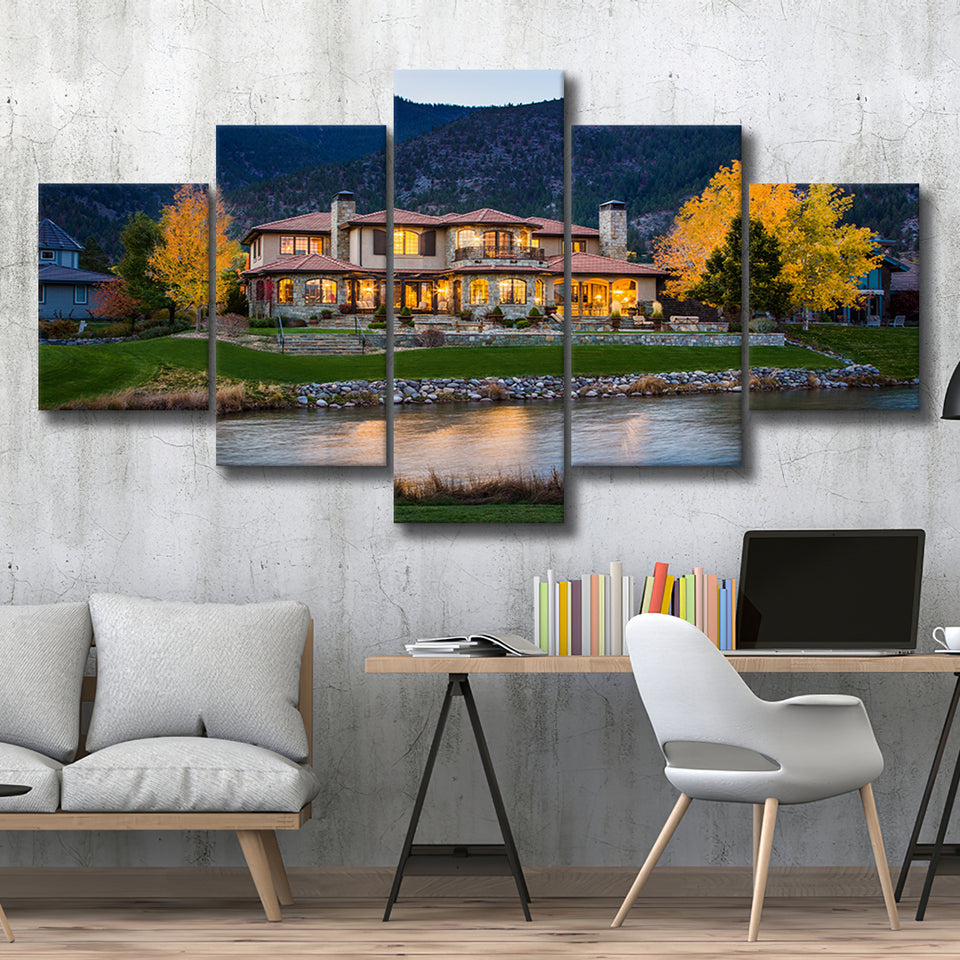 Genoa Lakes Ranch Golf Course Light Night, Golf Art Print, 5 Panels Canvas Prints Wall Art Decor