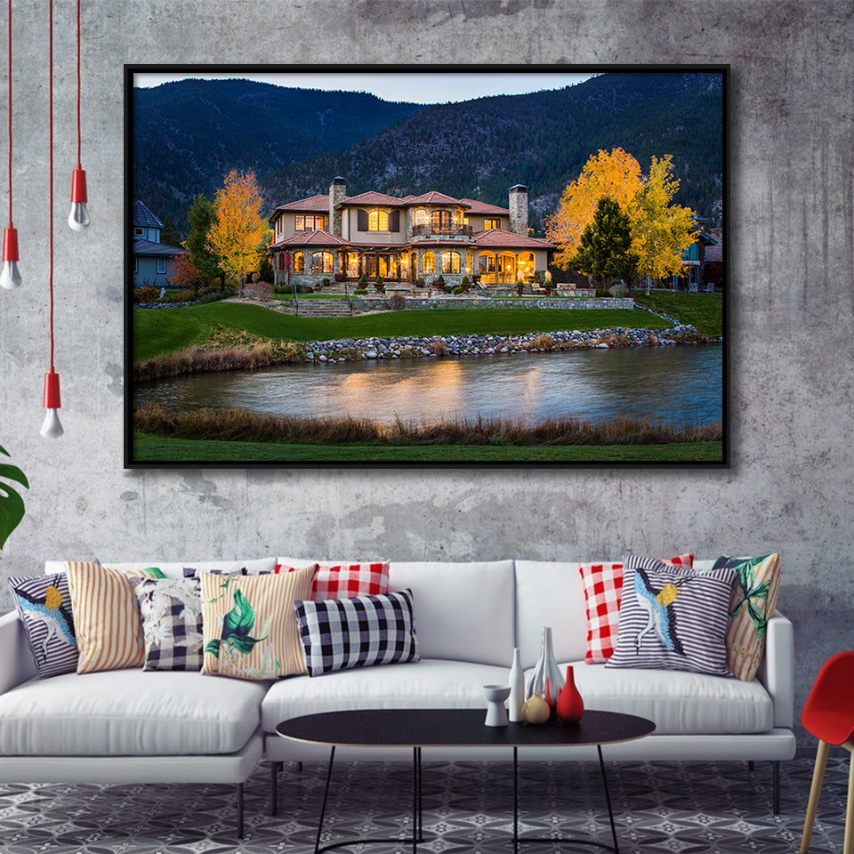 Genoa Lakes Ranch Golf Course Light Night, Golf Art Print, Framed Canvas Prints Wall Art Decor, Floating Frame