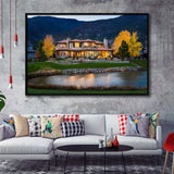 Genoa Lakes Ranch Golf Course Light Night, Golf Art Print, Framed Canvas Prints Wall Art Decor, Floating Frame