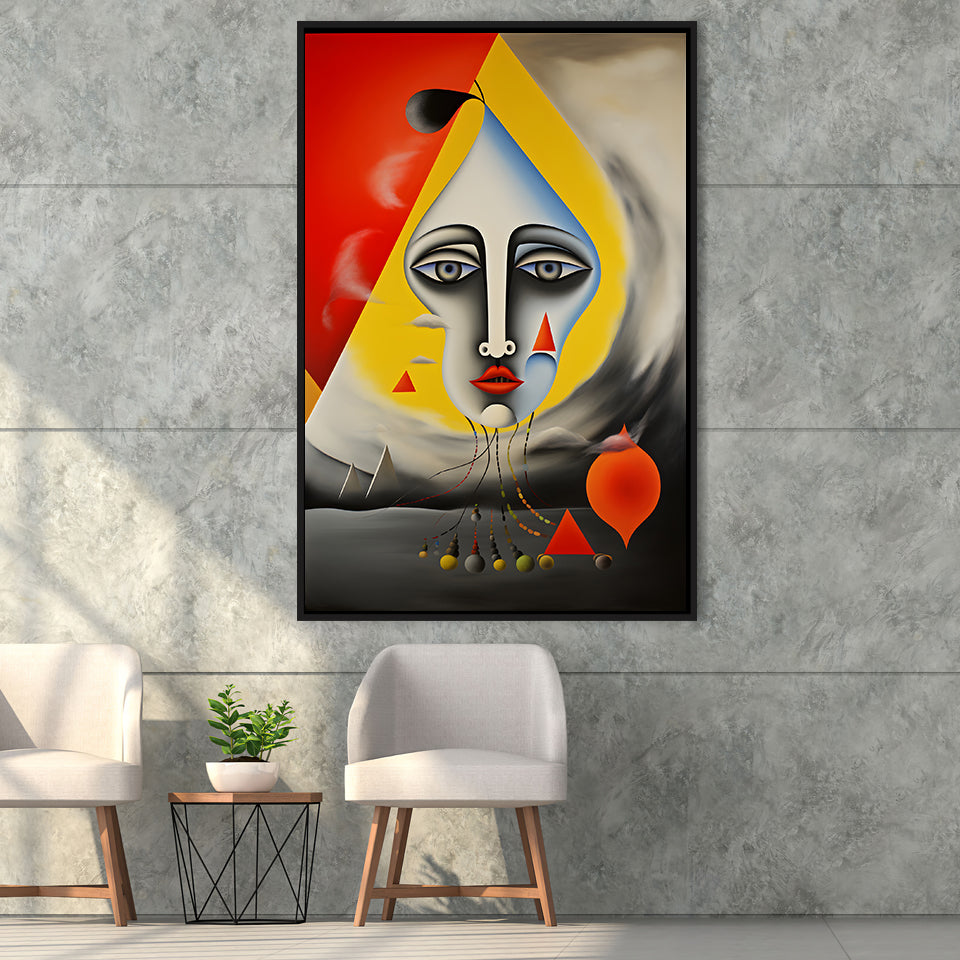 Geometric Face Abstract Art Painting Framed Canvas Prints Wall Art Home Decor, Painting Canvas, Floating Frame