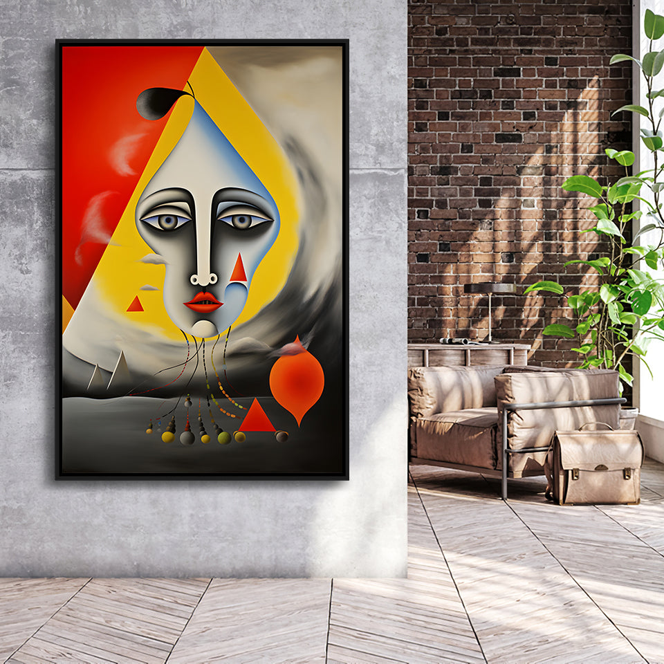 Geometric Face Abstract Art Painting Framed Canvas Prints Wall Art Home Decor, Painting Canvas, Floating Frame