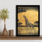 Giraffe In Forest Gray And Gold, Framed Canvas Prints Wall Art Home Decor,Floating Frame, Ready to Hang