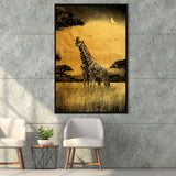 Giraffe In Forest Gray And Gold, Framed Canvas Prints Wall Art Home Decor,Floating Frame, Ready to Hang