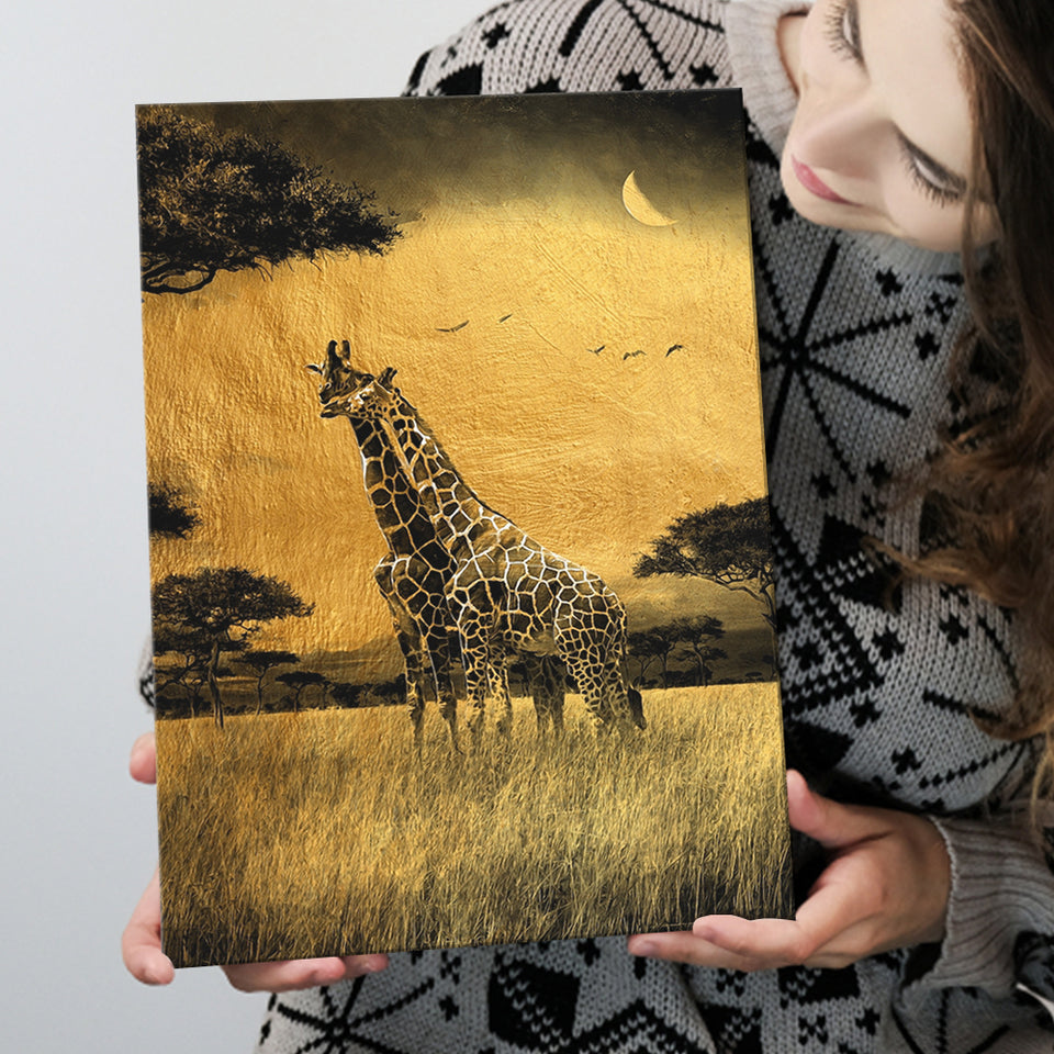 Giraffe In Forest Gray And Gold, Canvas Prints Wall Art Home Decor, Ready to Hang
