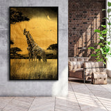 Giraffe In Forest Gray And Gold, Framed Canvas Prints Wall Art Home Decor,Floating Frame, Ready to Hang
