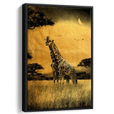 Giraffe In Forest Gray And Gold, Framed Canvas Prints Wall Art Home Decor,Floating Frame, Ready to Hang