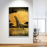 Giraffe In Forest Gray And Gold, Framed Canvas Prints Wall Art Home Decor,Floating Frame, Ready to Hang
