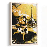Girl Ballerina Dancing In Paris Golden Painting, Framed Canvas Prints Wall Art Home Decor,Floating Frame, Ready to Hang