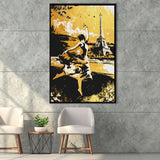Girl Ballerina Dancing In Paris Golden Painting, Framed Canvas Prints Wall Art Home Decor,Floating Frame, Ready to Hang
