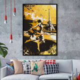 Girl Ballerina Dancing In Paris Golden Painting, Framed Art Prints Wall Art Home Decor, Ready to Hang