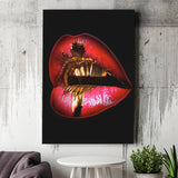 Golden Red Lips Kiss Canvas Prints Wall Art - Painting Canvas, Home Wall Decor, Prints for Sale, Painting Art