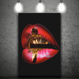 Golden Red Lips Kiss Canvas Prints Wall Art - Painting Canvas, Home Wall Decor, Prints for Sale, Painting Art