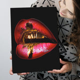 Golden Red Lips Kiss Canvas Prints Wall Art - Painting Canvas, Home Wall Decor, Prints for Sale, Painting Art
