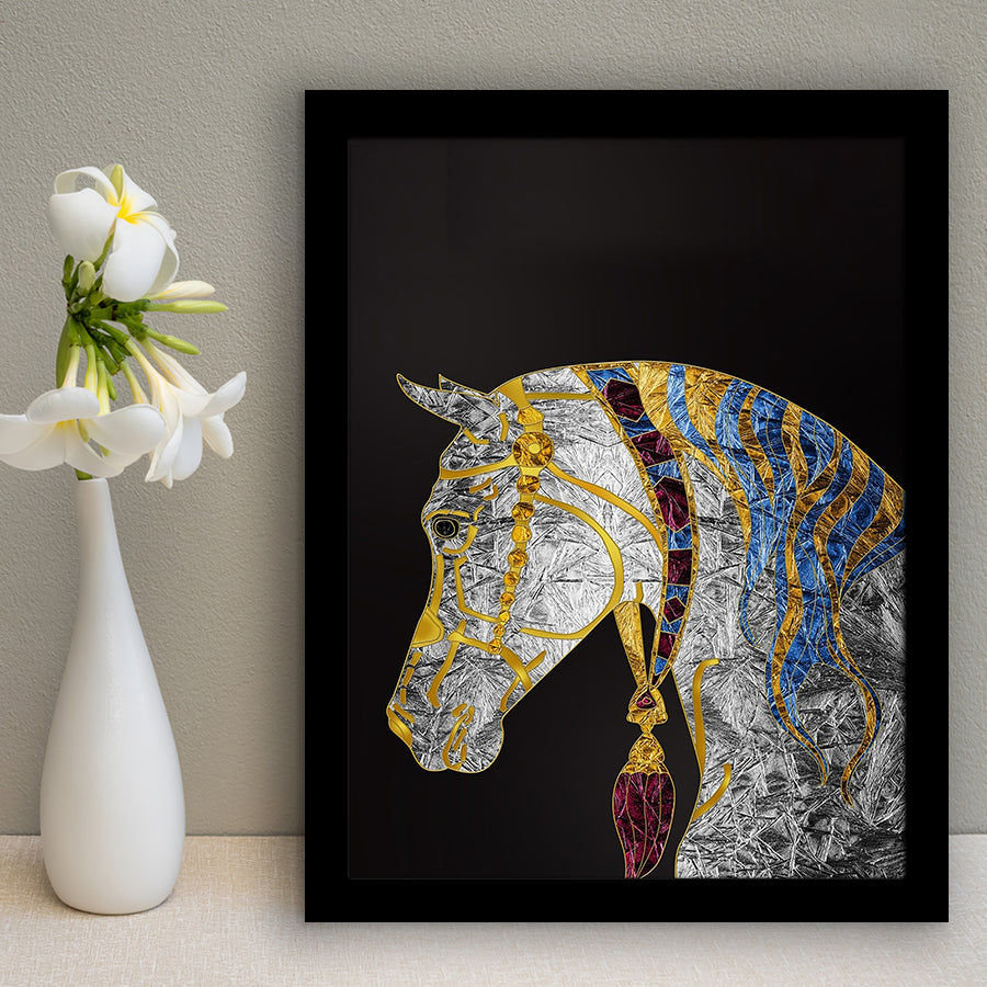 Golden Horse Crystal Abstract Artwork Framed Art Print Wall Art Decor,Framed Picture
